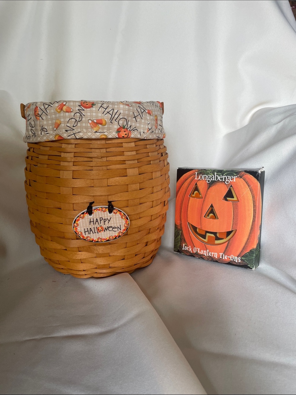 Longaberger Brown Woven Halloween Basket with Jack-O'-Lantern Tie-On